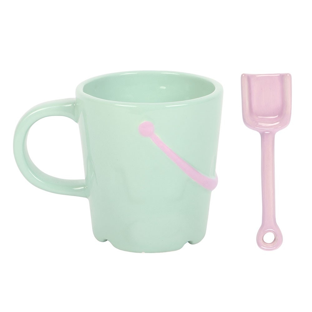 Something Different - Pastel Bucket Mug with Spade Spoon Mug - Multicolours